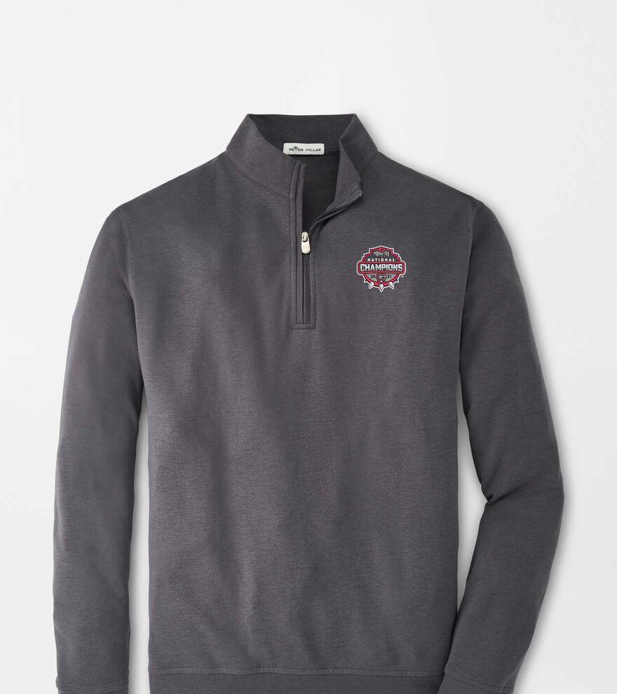 Peter Millar Mens Georgia National Champion Crown Comfort Interlock Quarter-Zip | Color: Iron | Size: S | UGA Product Image