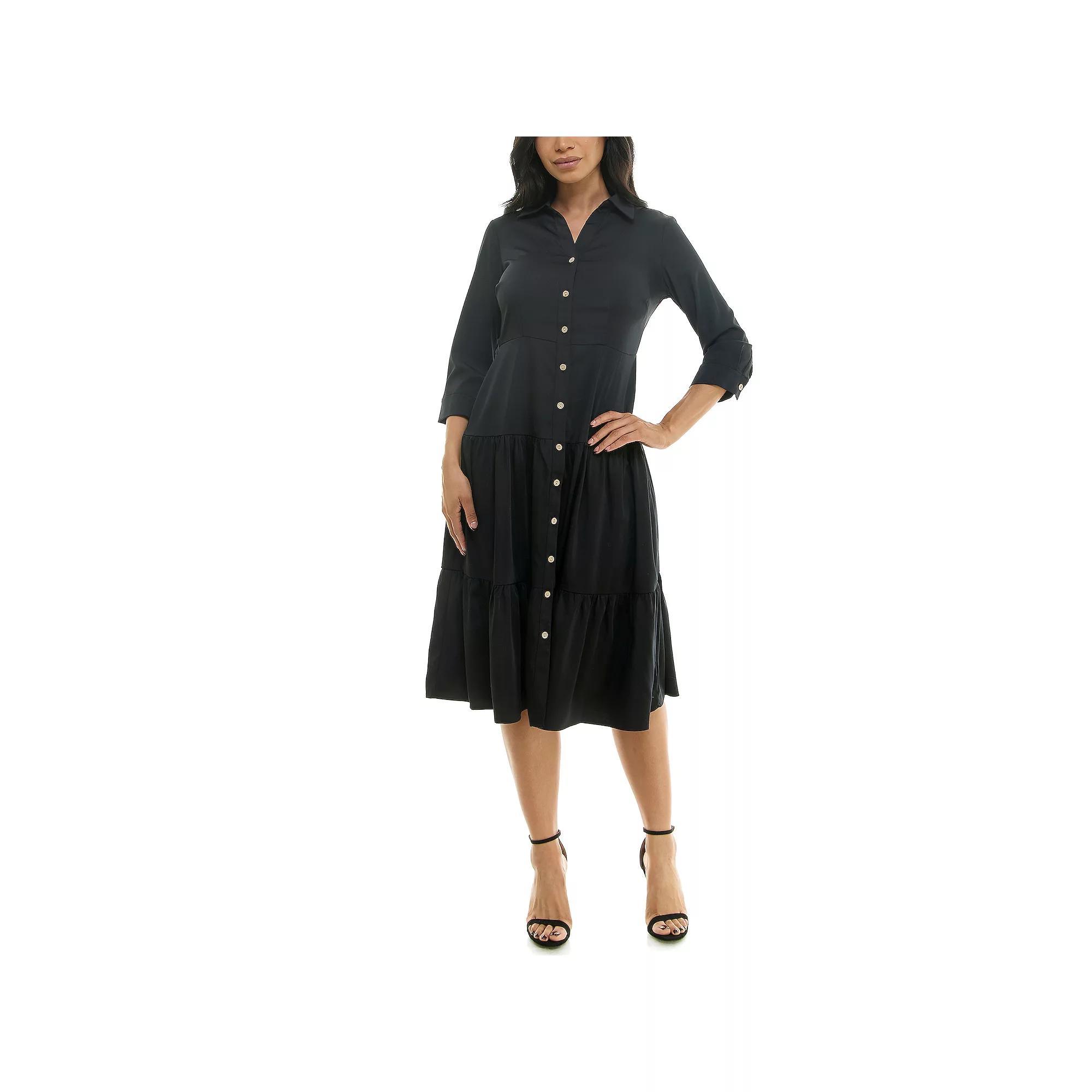 Women's Nina Leonard Button Front Shirt Dress, Size: Small, Black Product Image