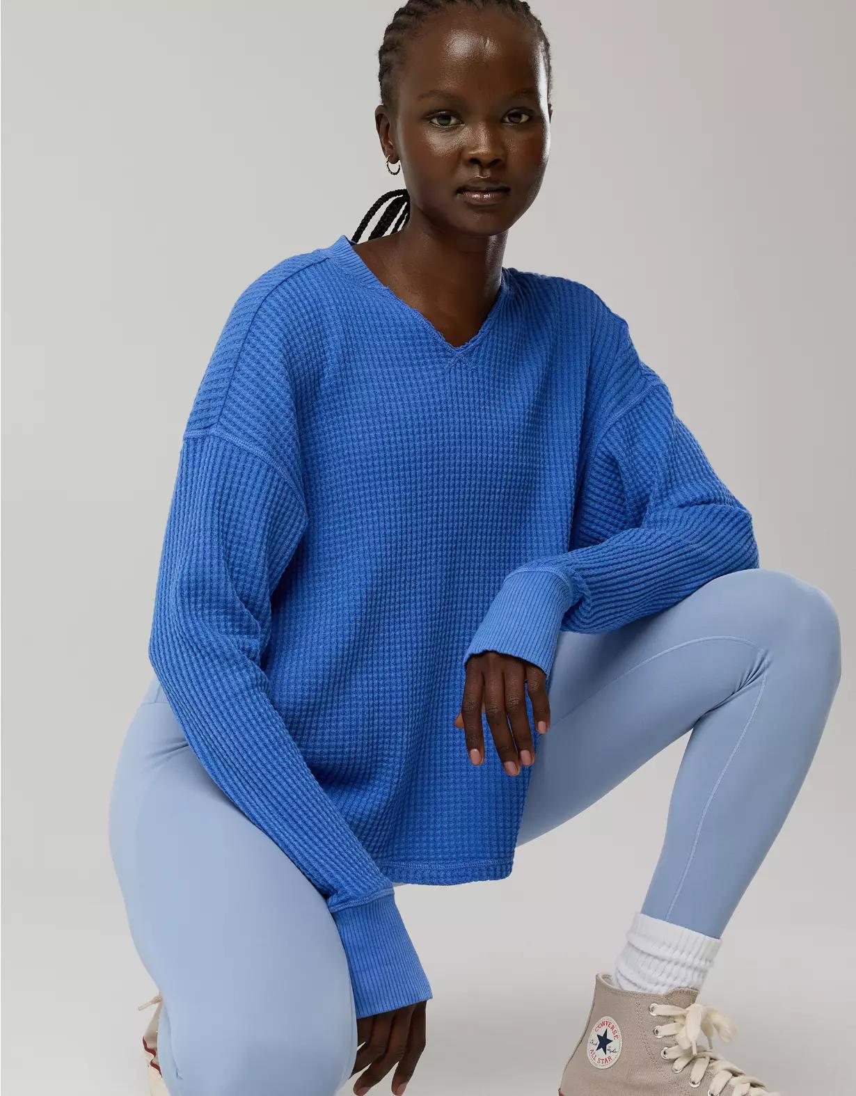 OFFLINE By Aerie Wow! Waffle Notch Neck Long Sleeve T-Shirt Product Image