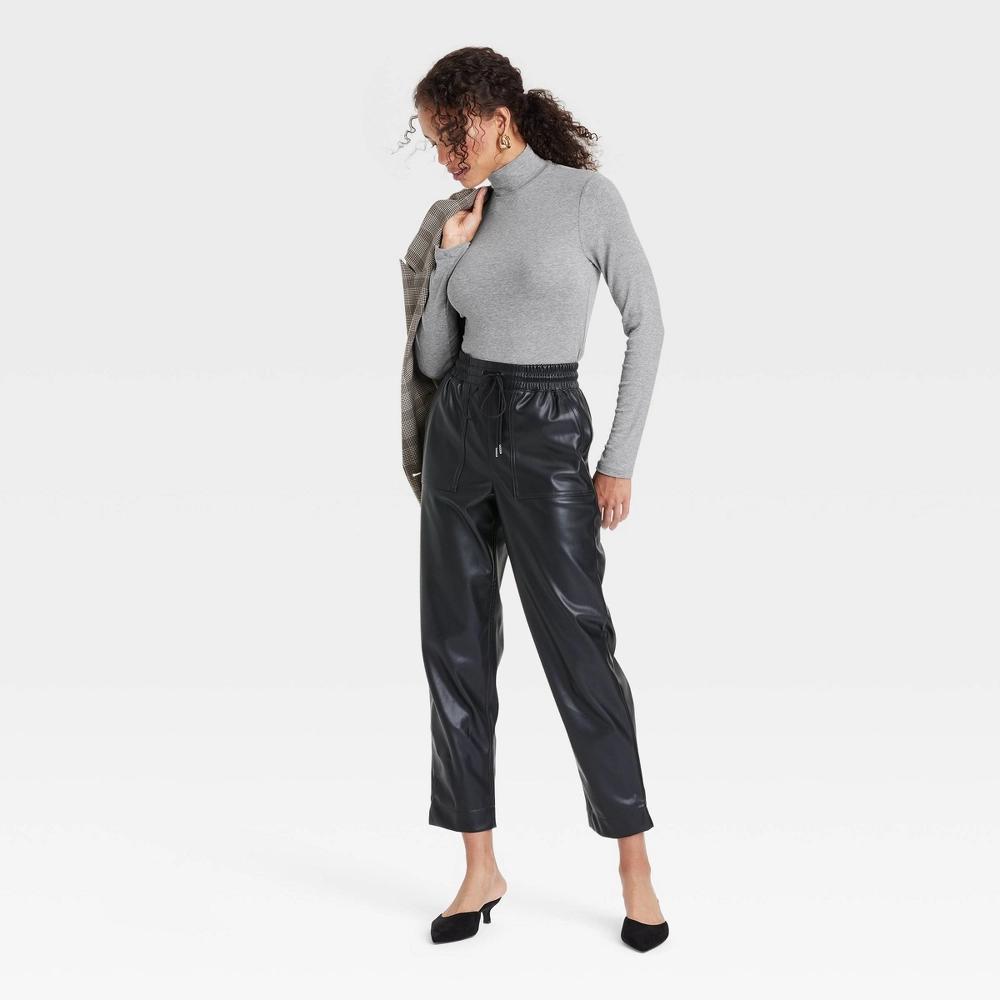 Womens Long Sleeve Mock Turtleneck Ribbed T-Shirt - A New Day XS Product Image