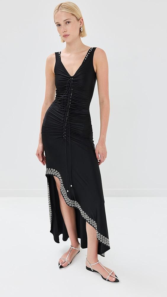 rabanne Long Black Dress with Embroidered Metallic Eyelets | Shopbop Product Image
