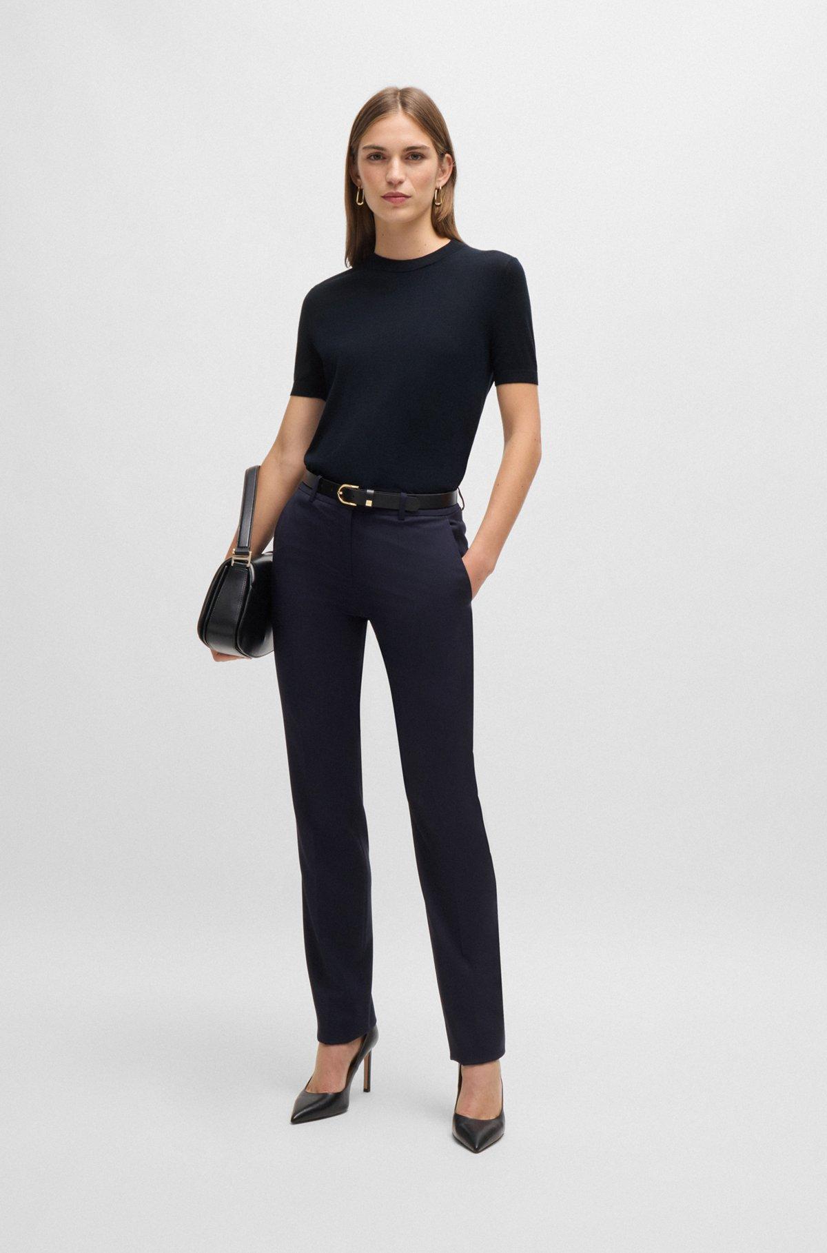 BOSS - Short-sleeved sweater in Merino wool - Dark Blue Product Image