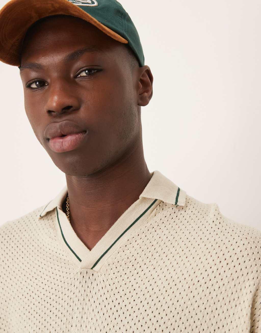 ASOS DESIGN oversized boxy fit notch neck polo shirt in cream Product Image