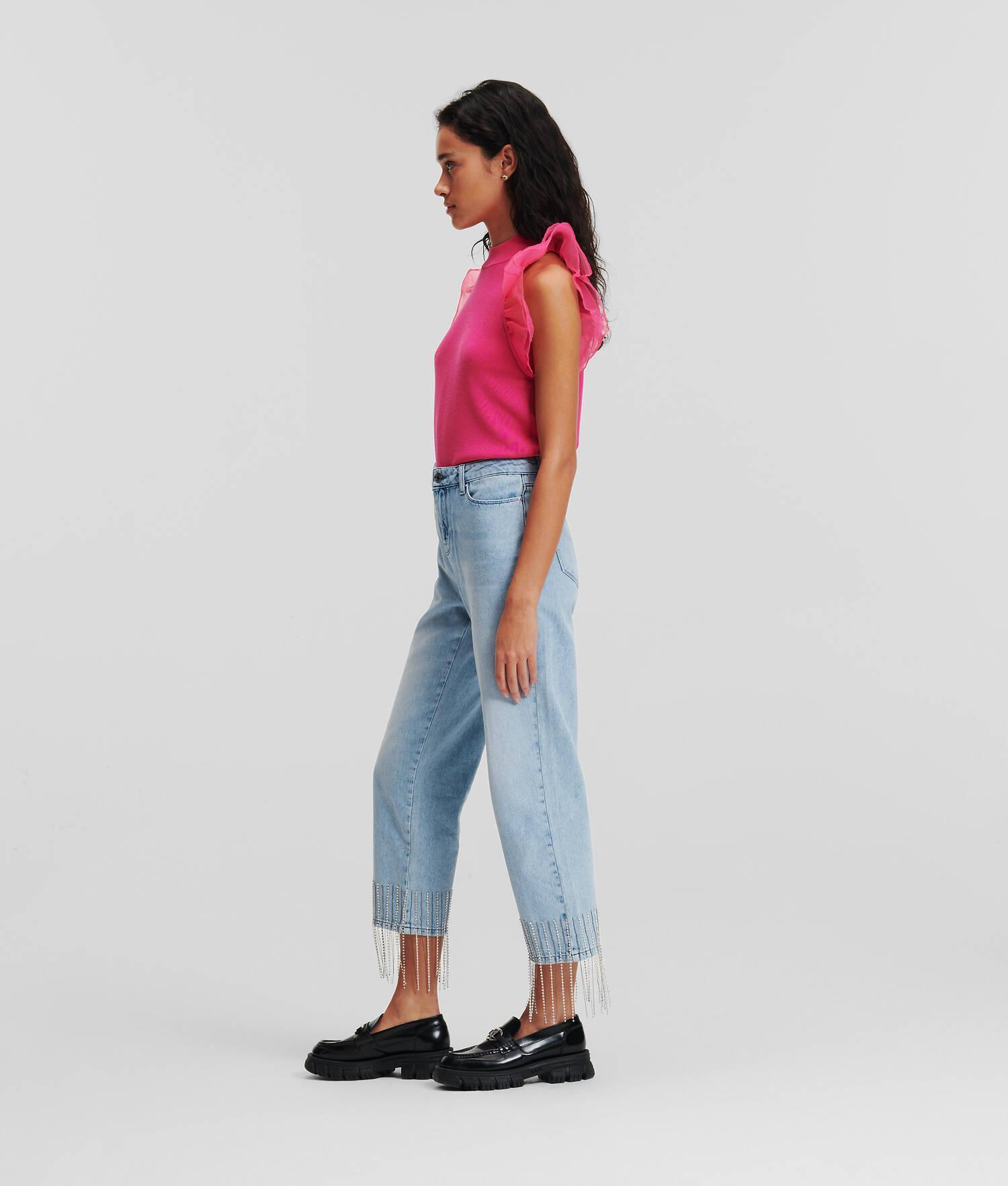 RHINESTONE FRINGED JEANS Product Image
