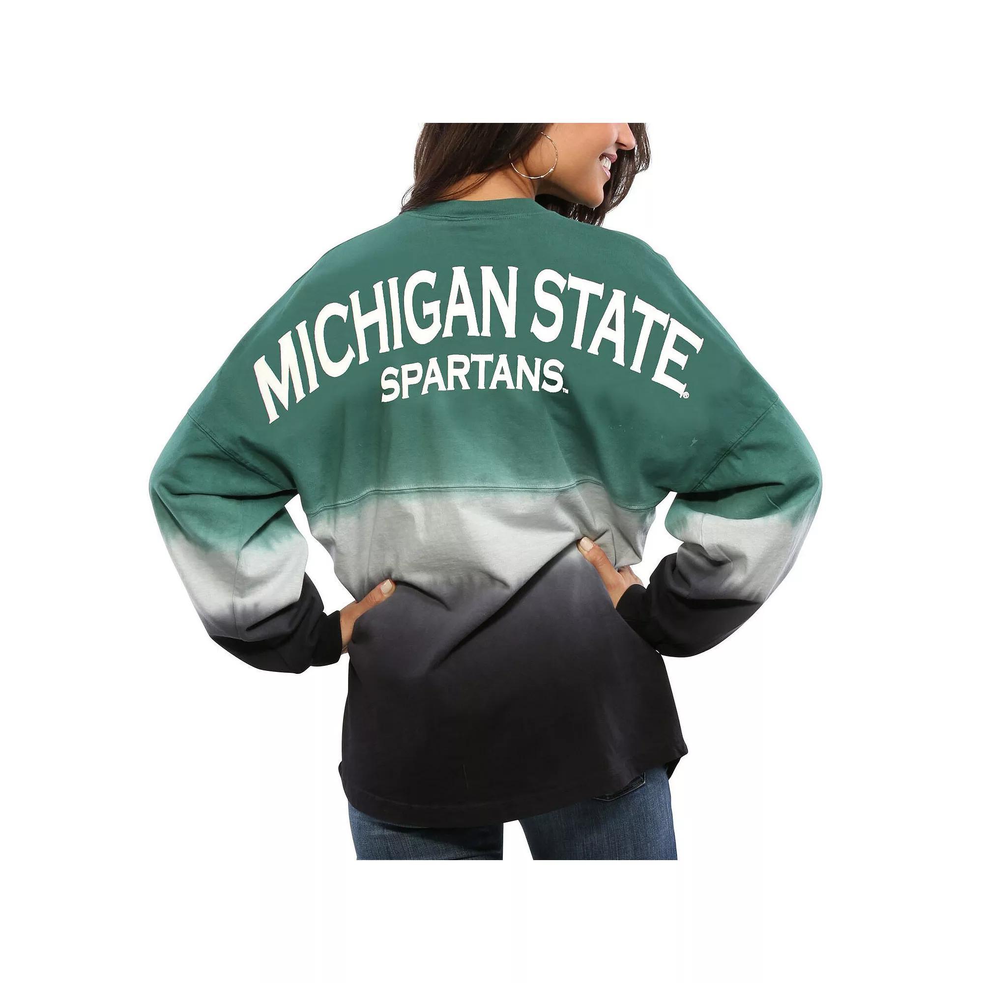Women's Green Michigan State Spartans Ombre Long Sleeve Dip-Dyed Spirit Jersey, Size: Small Product Image