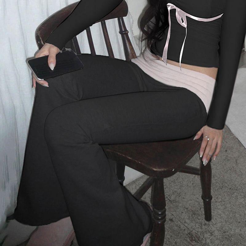 Mid Rise Two Tone Flared Pants Product Image