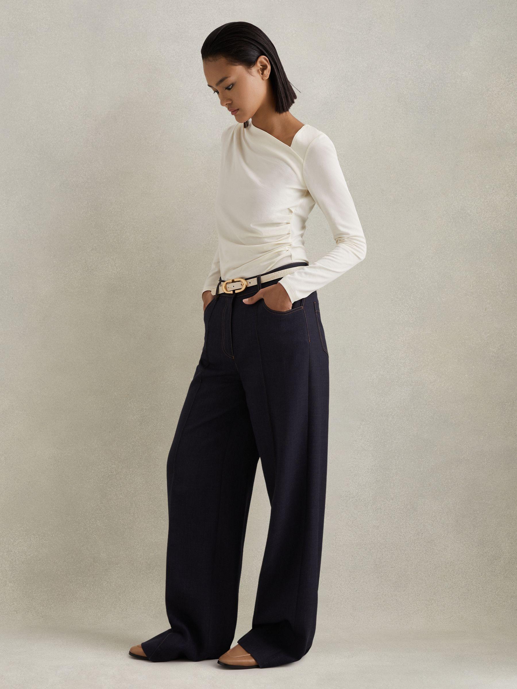 Ruched Asymmetric Neck Top in Ivory Product Image