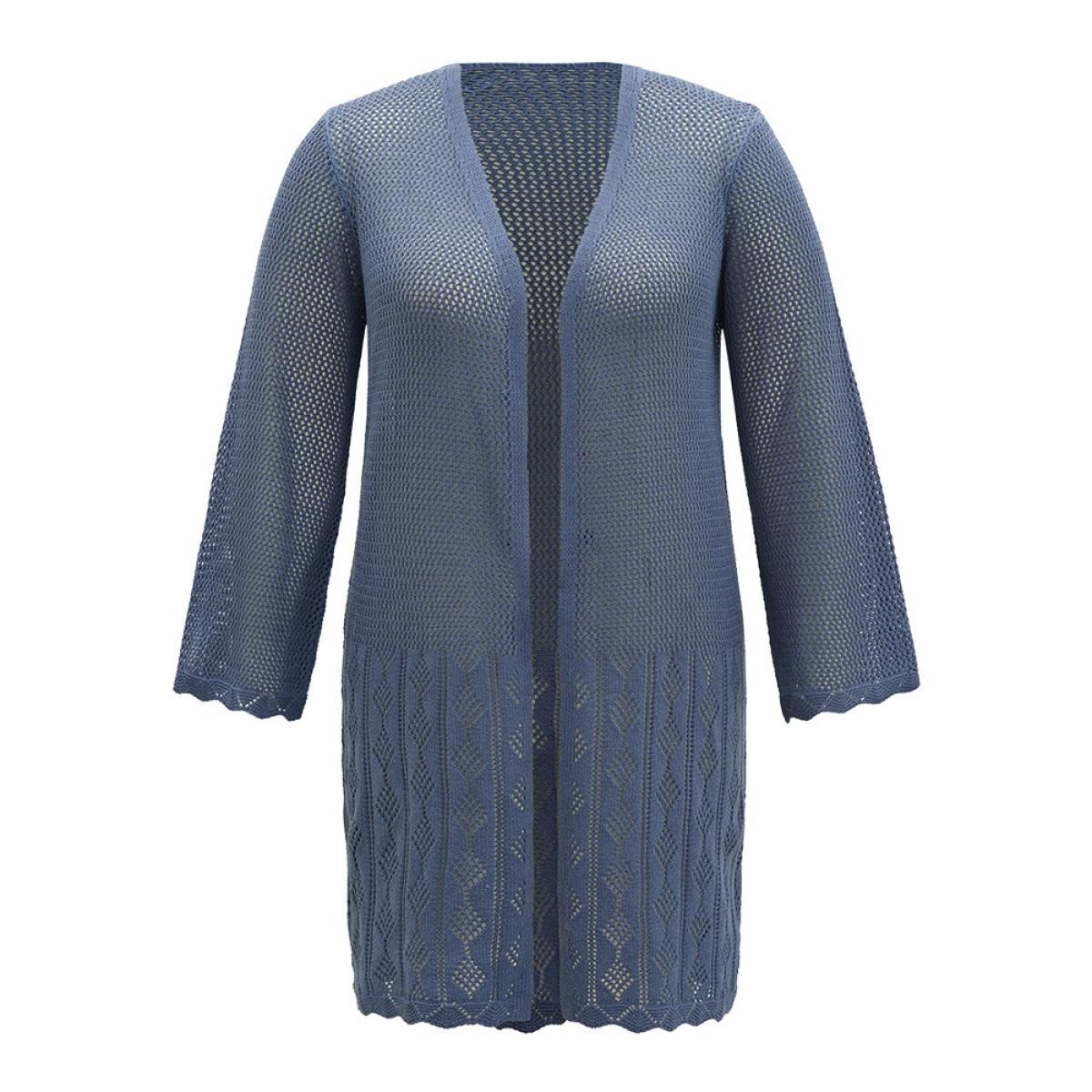 Plus Size Solid Geometric Eyelet Open Front Cardigan Aegean Women Casual Loose Long Sleeve Dailywear Cardigans BloomChic 22-24/3X Product Image