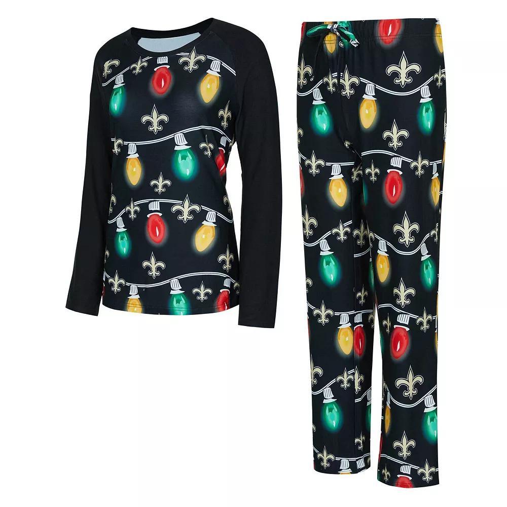Women's Concepts Sport  Black New Orleans Saints Garland Knit Raglan Long Sleeve T-Shirt & Pants Set, Size: Large Product Image