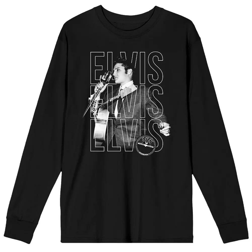 Men's Sun Records Elvis Repeat Long Sleeve Graphic Tee, Size: XXL, Black Product Image