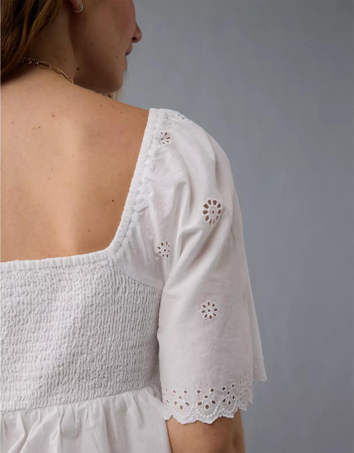 AE Flutter Sleeve Eyelet Babydoll Blouse Product Image