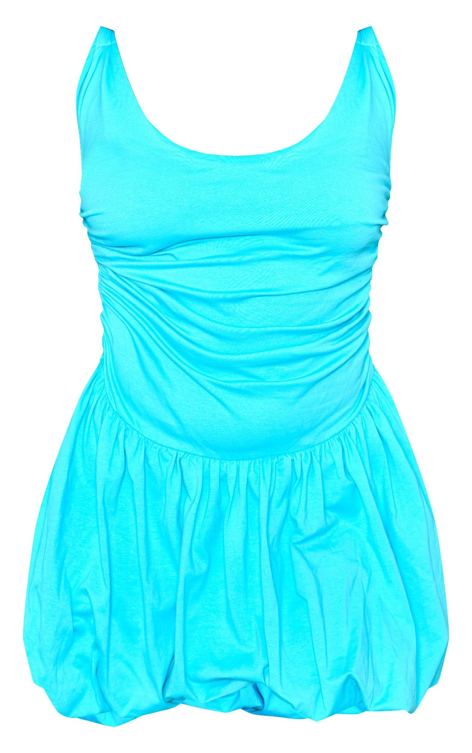 Plus Bright Blue Jersey Twist Strap Puff Ball Dress Product Image