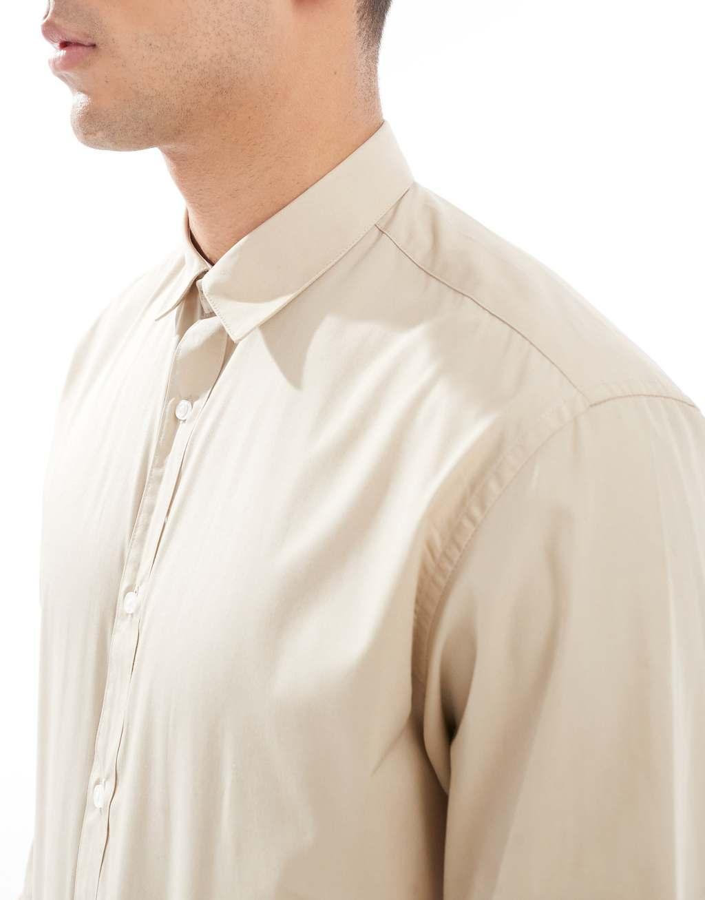 Jack & Jones slim fit dress shirt in beige Product Image