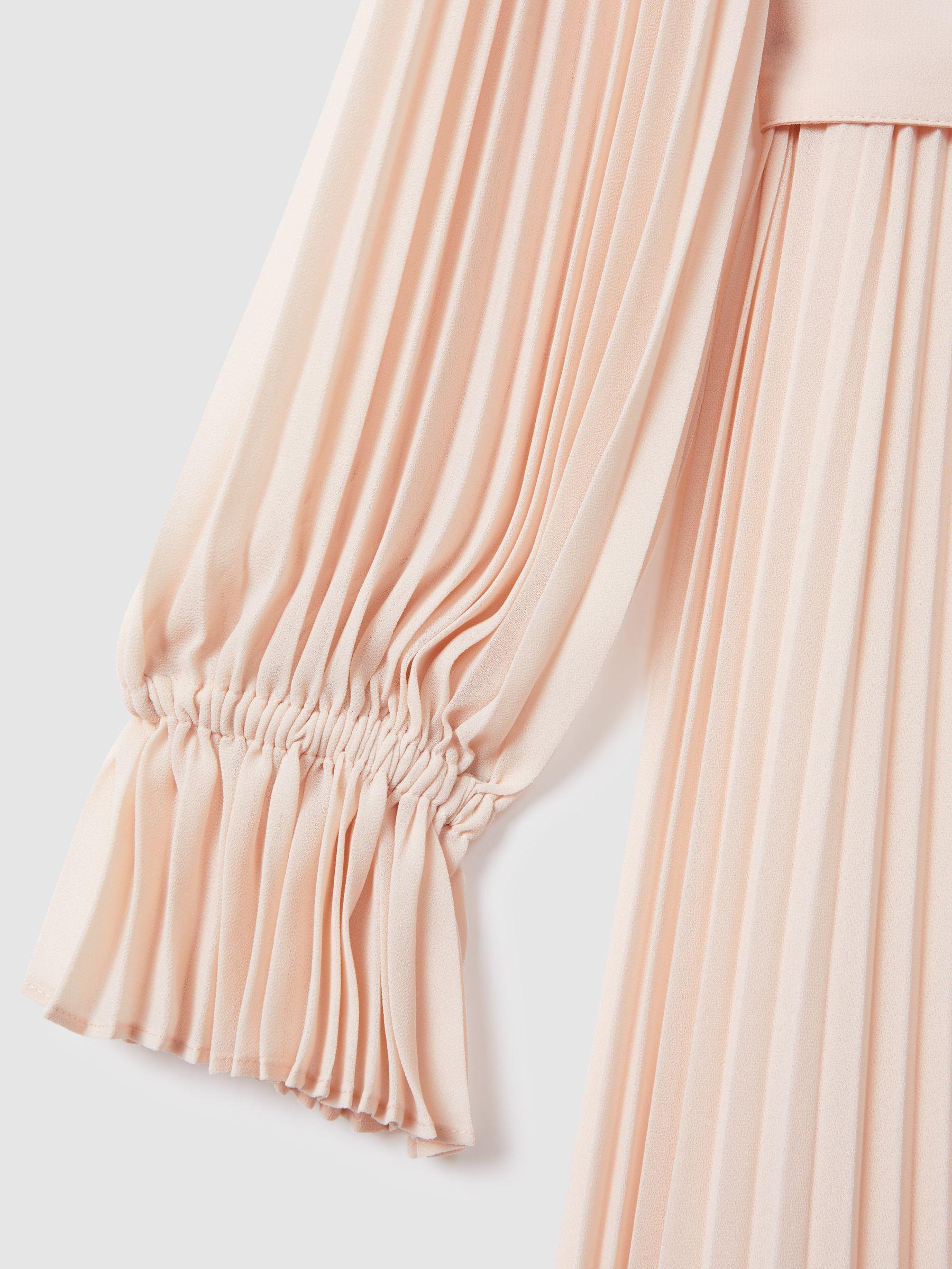 Pleated Belted Midi Dress in Nude/Black Product Image