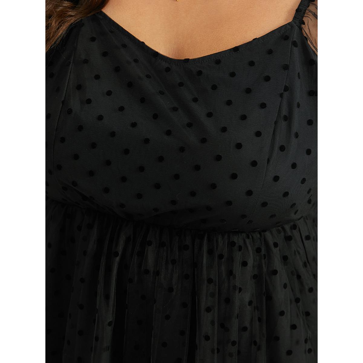Plus Size Polka Dot Mesh Pocket Square Neck Dress Black Women Elegant Texture Square Neck Long Sleeve Curvy Midi Dress BloomChic 26/4X Product Image