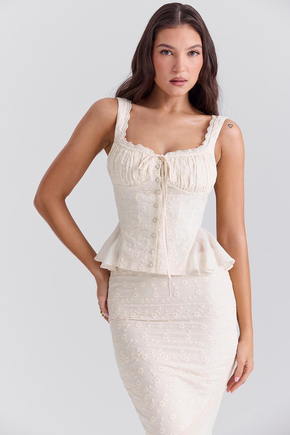 Jean  vintage cream cotton broderie anglais peplum top Product Image