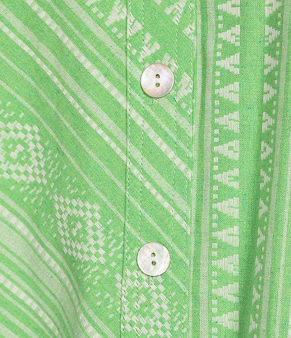 Tru Luxe Jeans Jacquard Tonal Floral Striped Point Collar 3/4 Puff Sleeve Button Front Shirt Product Image