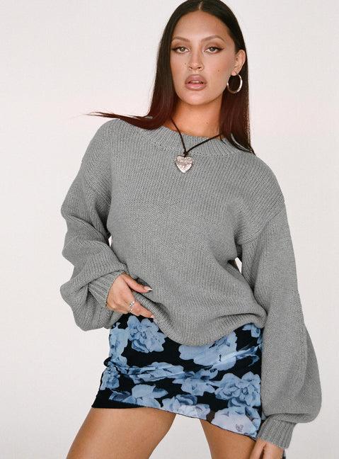 Harmony Balloon Sleeve Knit Sweater Grey Product Image