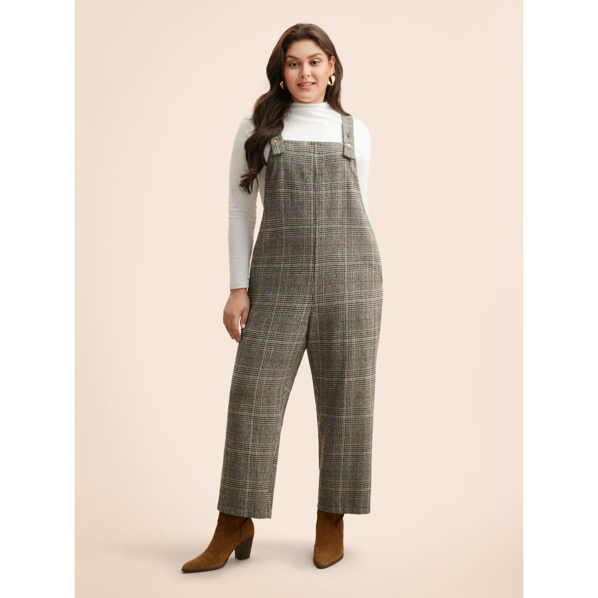 Plus Size LightGray Plaid Adjustable Straps Pocket Jumpsuit Women Elegant Sleeveless Non Everyday Loose Jumpsuits BloomChic 22-24/3X Product Image