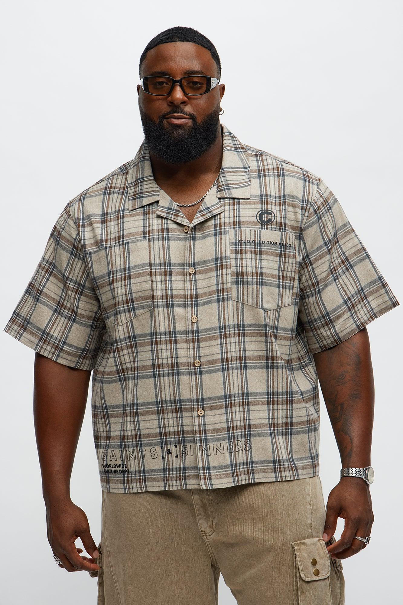 Culture Plaid Cropped Button Up Shirt - Sand Product Image