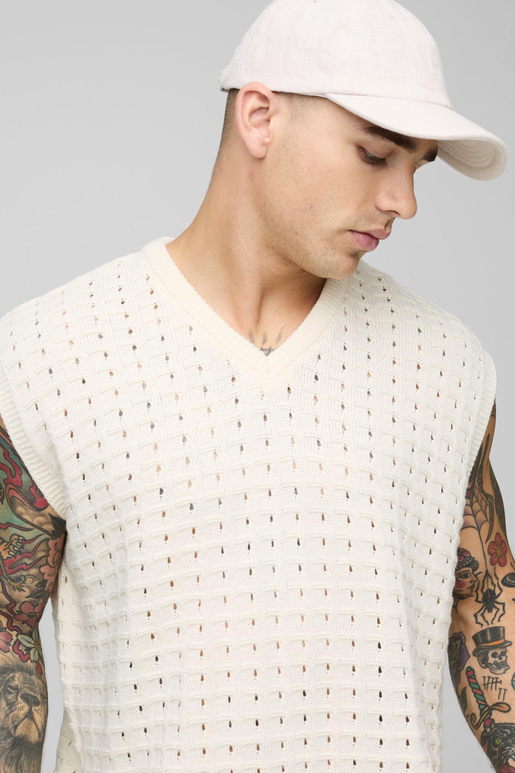 Oversized V Neck Vest & Relaxed Basketball Short Knitted Set | boohooMAN USA Product Image