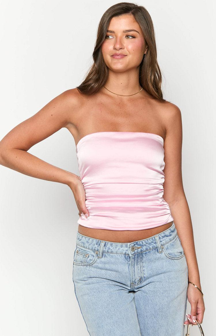 Zaylee Pink Strapless Satin Top Product Image