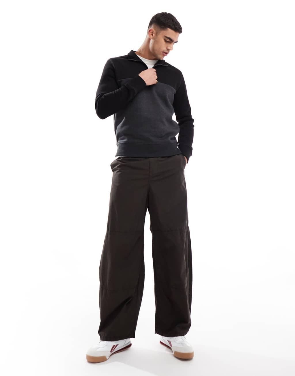 French Connection color block half zip sweatshirt in black and gray Product Image