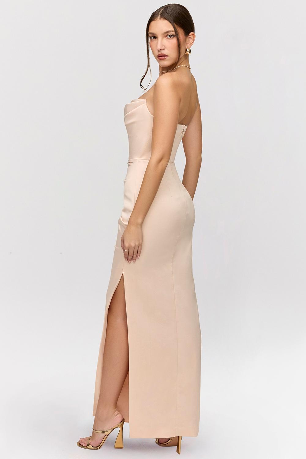 Adrienne Champagne Satin Strapless Gown Product Image