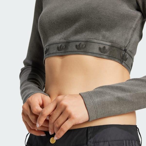 adidas Ribbed Long Sleeve Crop Top Black M Womens Product Image