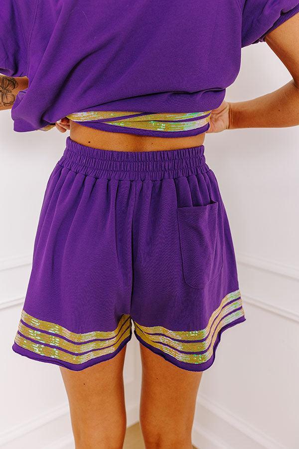 Sideline Social High Waist Sequin Shorts in Purple Product Image