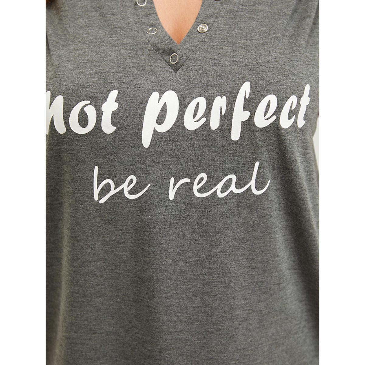 Plus Size Letter Print Button Notched Tank Top Women DarkGray Casual Printed Dailywear Tank Tops Camis BloomChic 26/4X Product Image