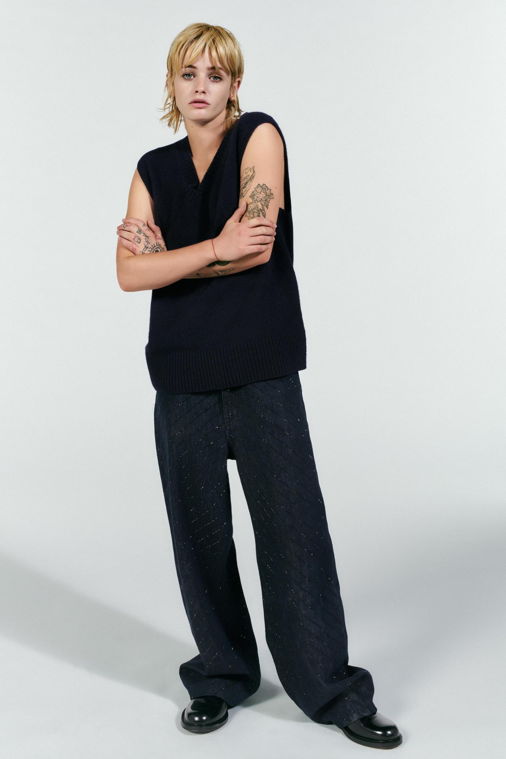 SHIMMERY TRF HIGH-WAISTED BAGGY JEANS Product Image