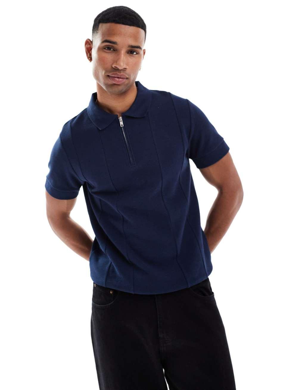 ASOS DESIGN polo in navy with silver zip Product Image