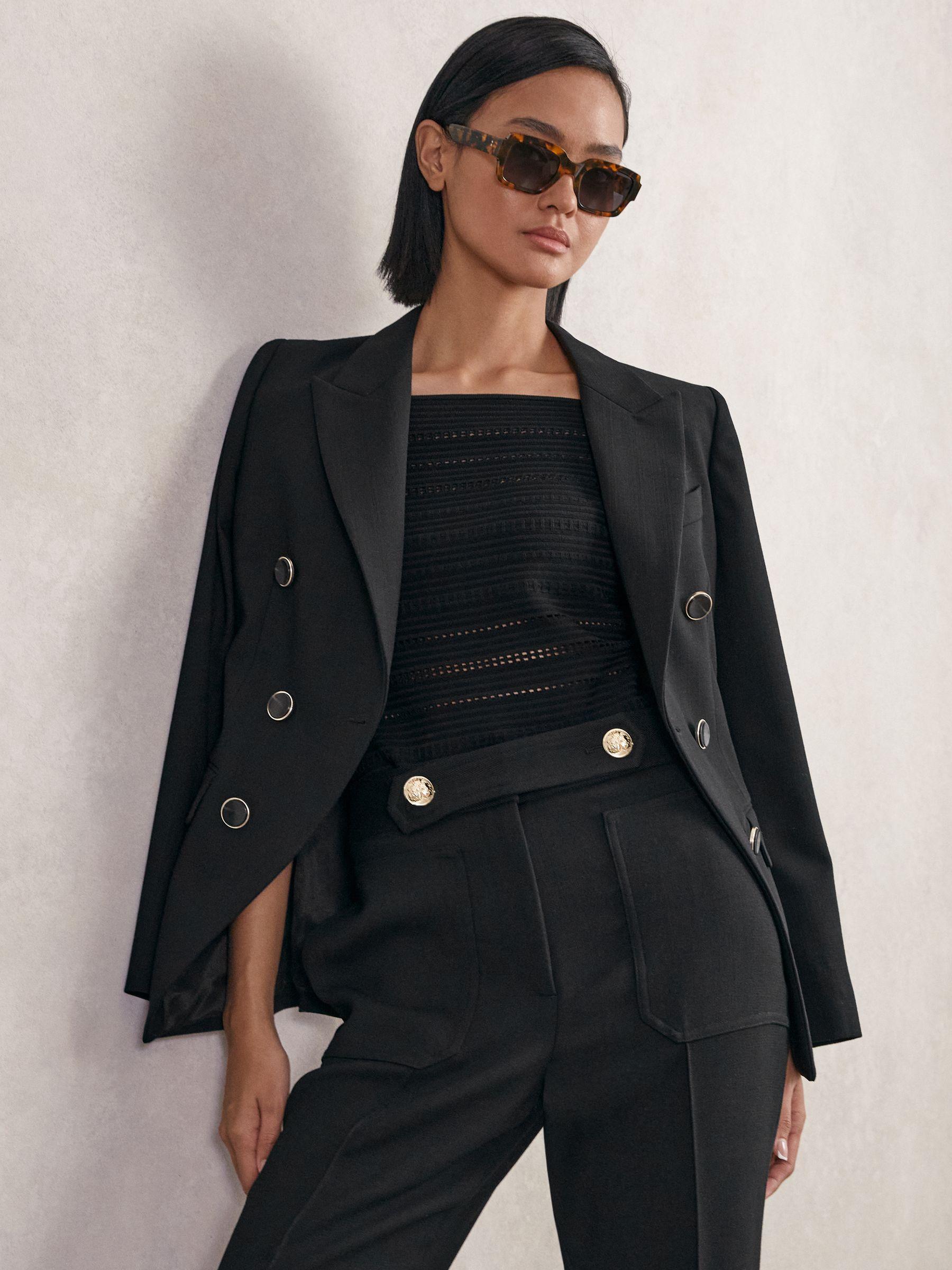 Petite Wool-Blend Double-Breasted Blazer in Black Product Image