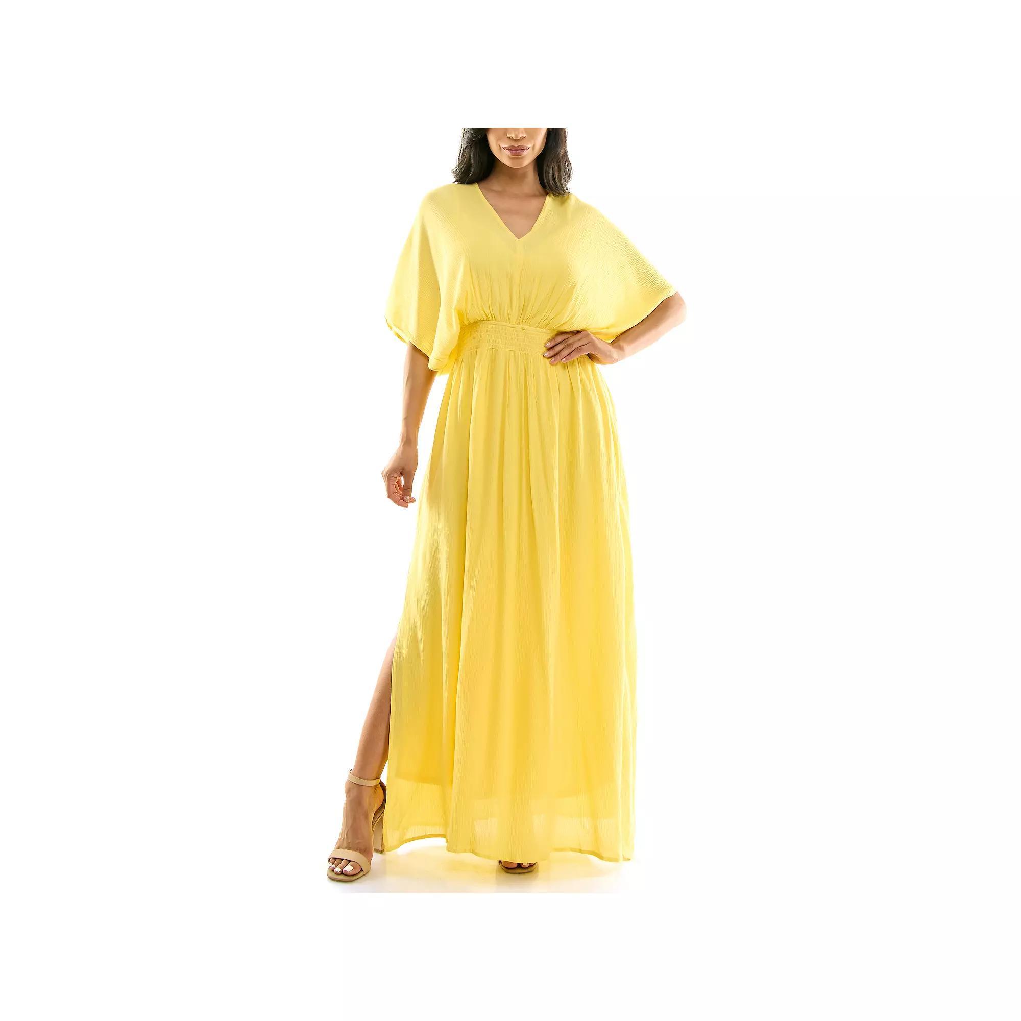 Women's Nina Leonard Smocked Maxi Dress, Size: Large, Bright Green Product Image