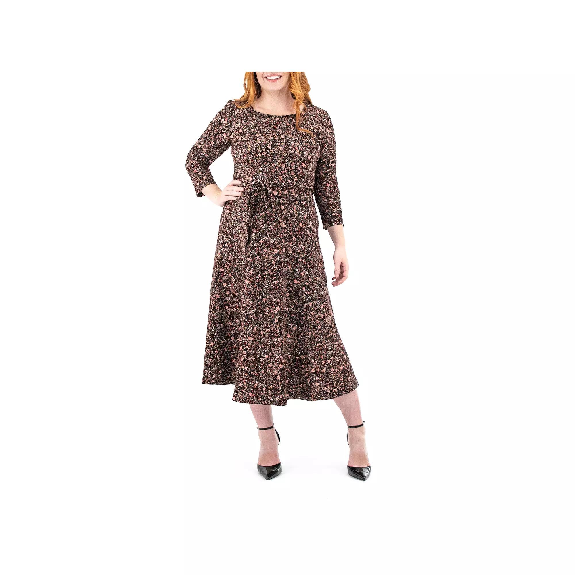 Women's Nina Leonard Sylvia Print Midi Dress, Size: Large, Dusty Pink Floral Product Image