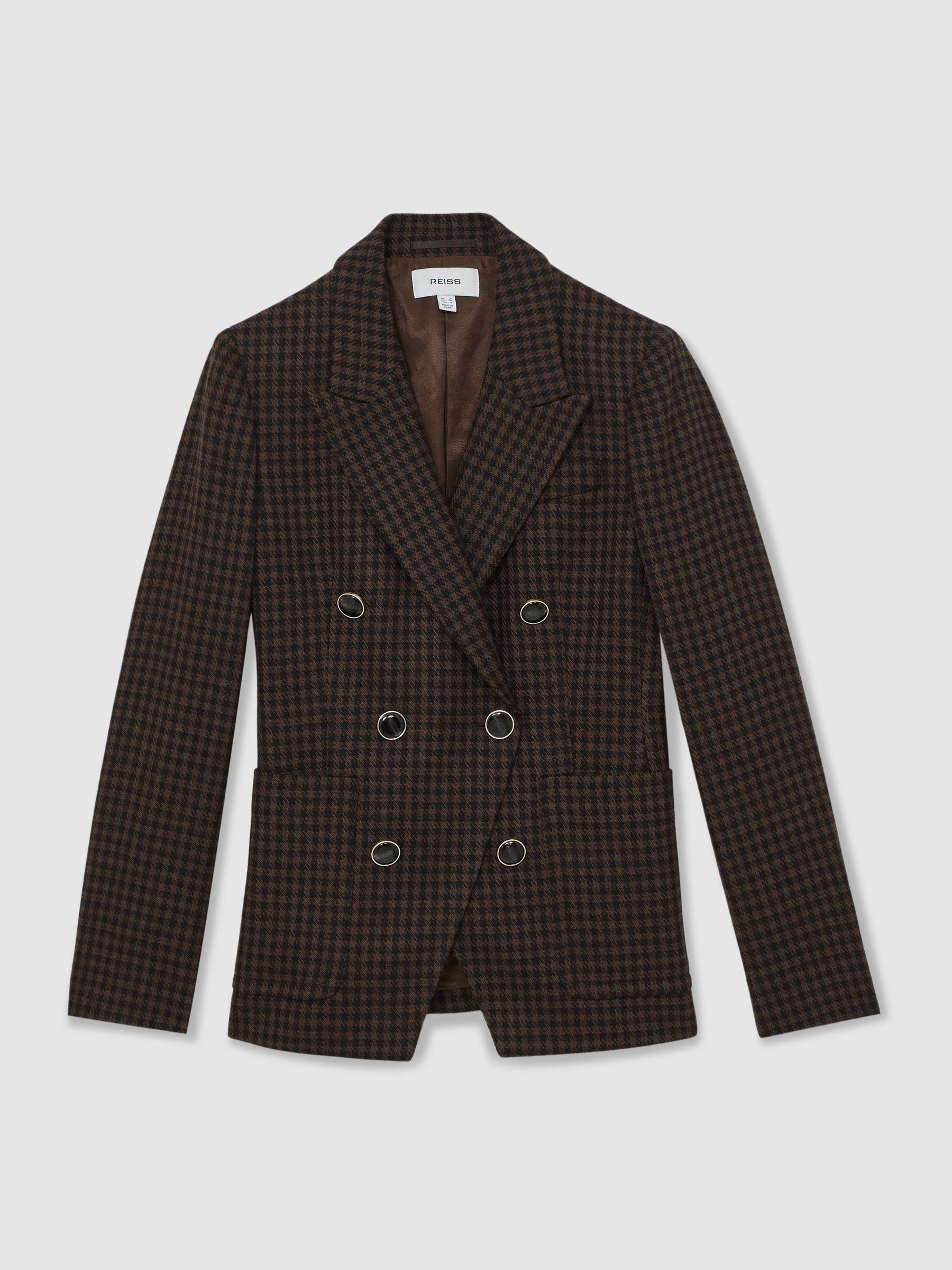Petite Wool-Blend Double-Breasted Check Blazer in Brown Check Product Image