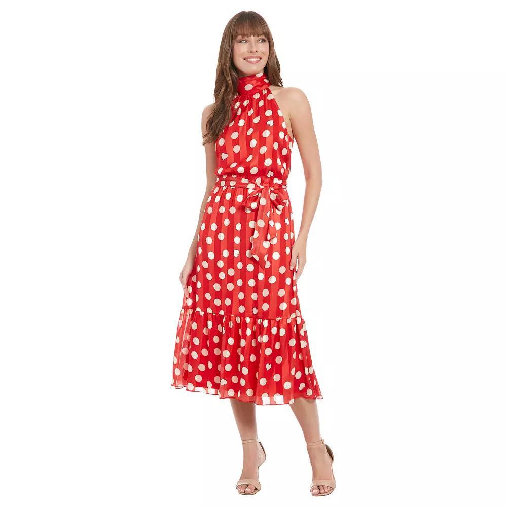 Women's London Times Halter Mockneck Fit & Flare Midi Dress, Size: 6, Red Ivory Product Image