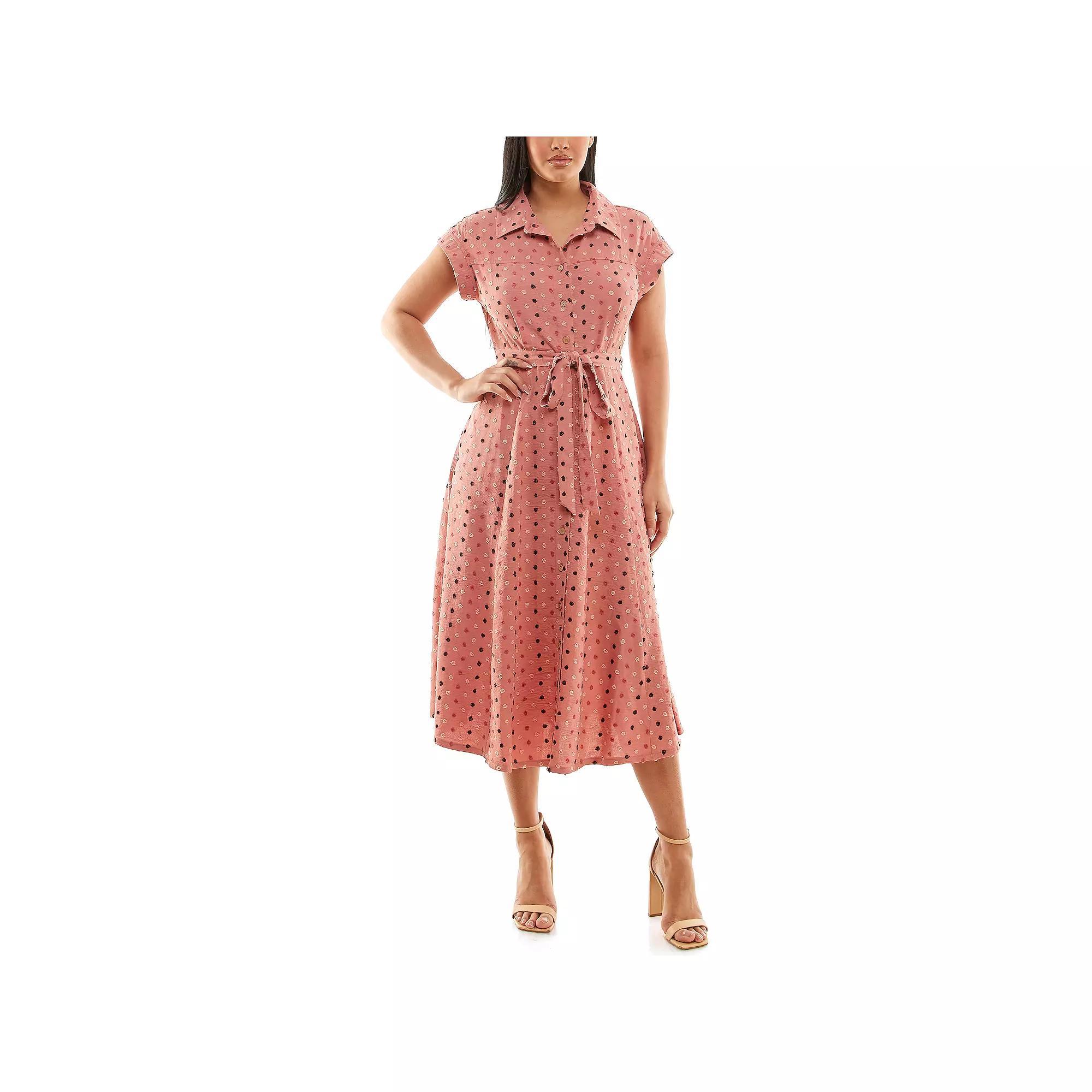 Women's Nina Leonard Collared Button Front Shirt Dress, Size: Large, Pink Team Product Image