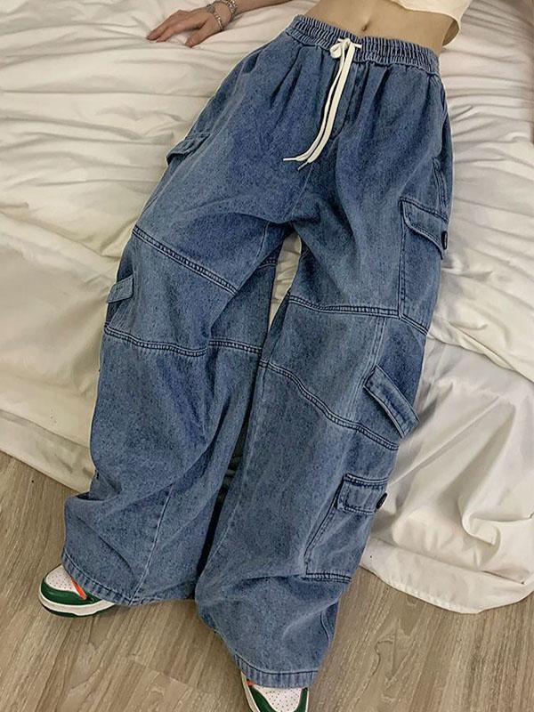 Punk Blue Wash Baggy Cargo Jeans Product Image