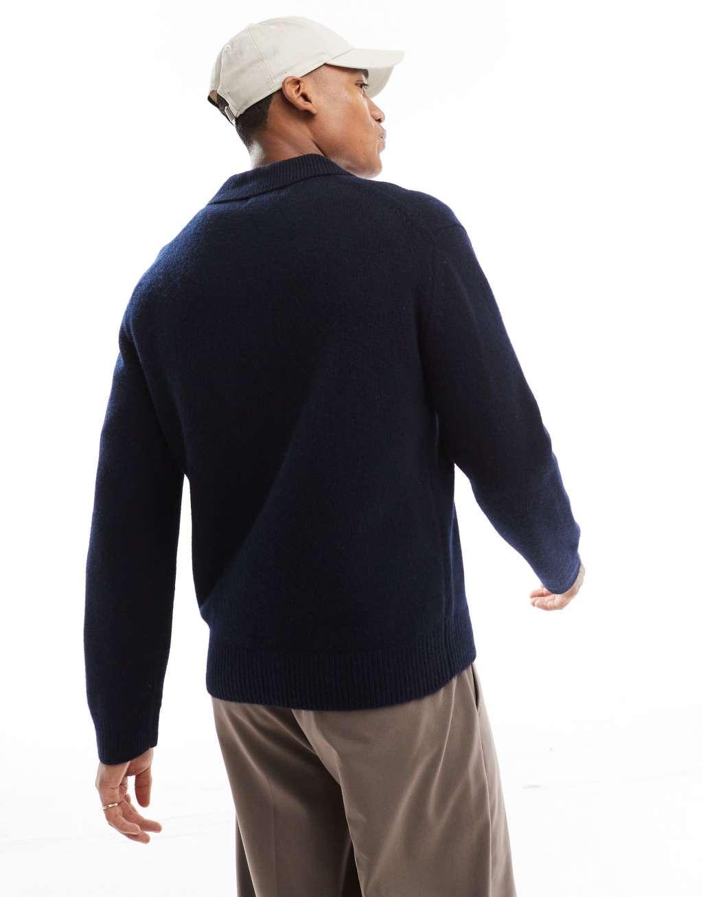 Scalpers Icon Ander Polo Tricot Sweater In Navy   Product Image