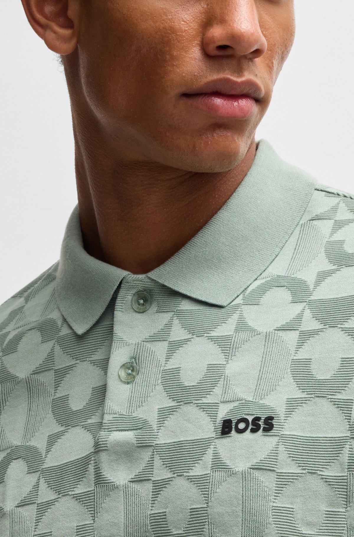 BOSS - Cotton polo shirt with circle jacquard - Light Green Product Image