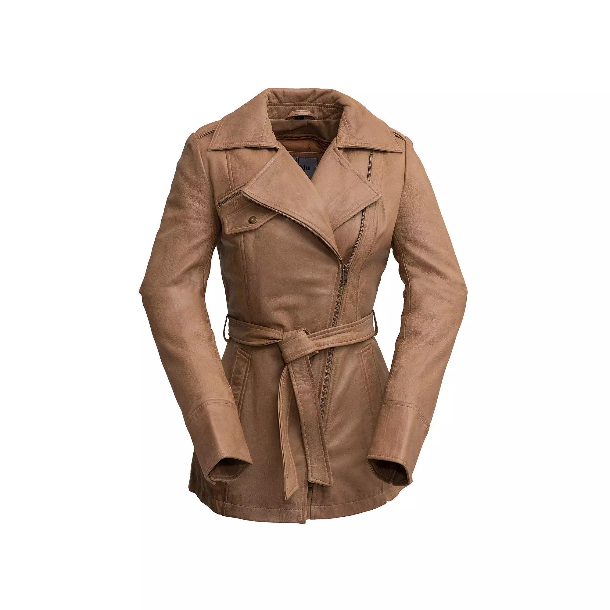 Plus Size Whet Blu Leather Trench Coat, Women's, Size: 4XL, Camel Product Image