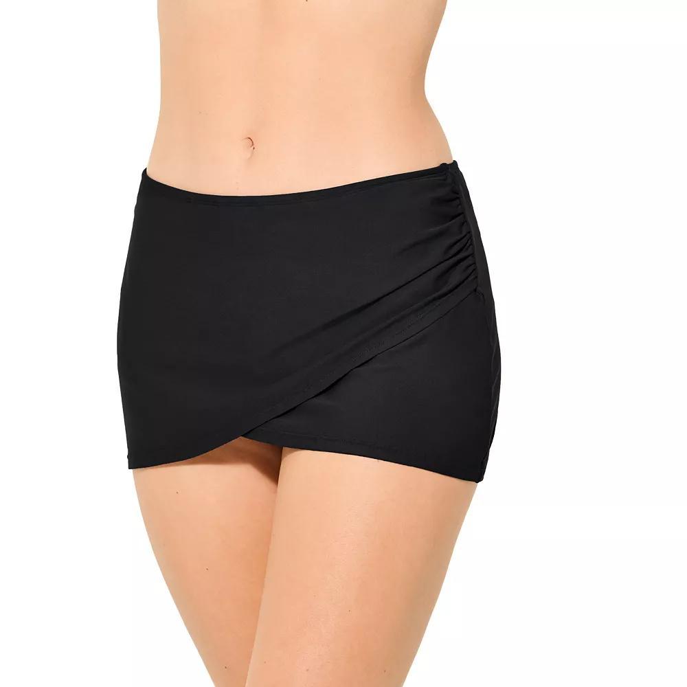 Women's Freshwater Wrap Front Skirted Swim Bottoms, Size: XS, Black Product Image