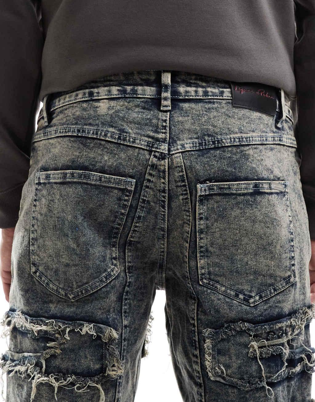 Liquor N Poker frayed stacked denim jean in stone wash Product Image