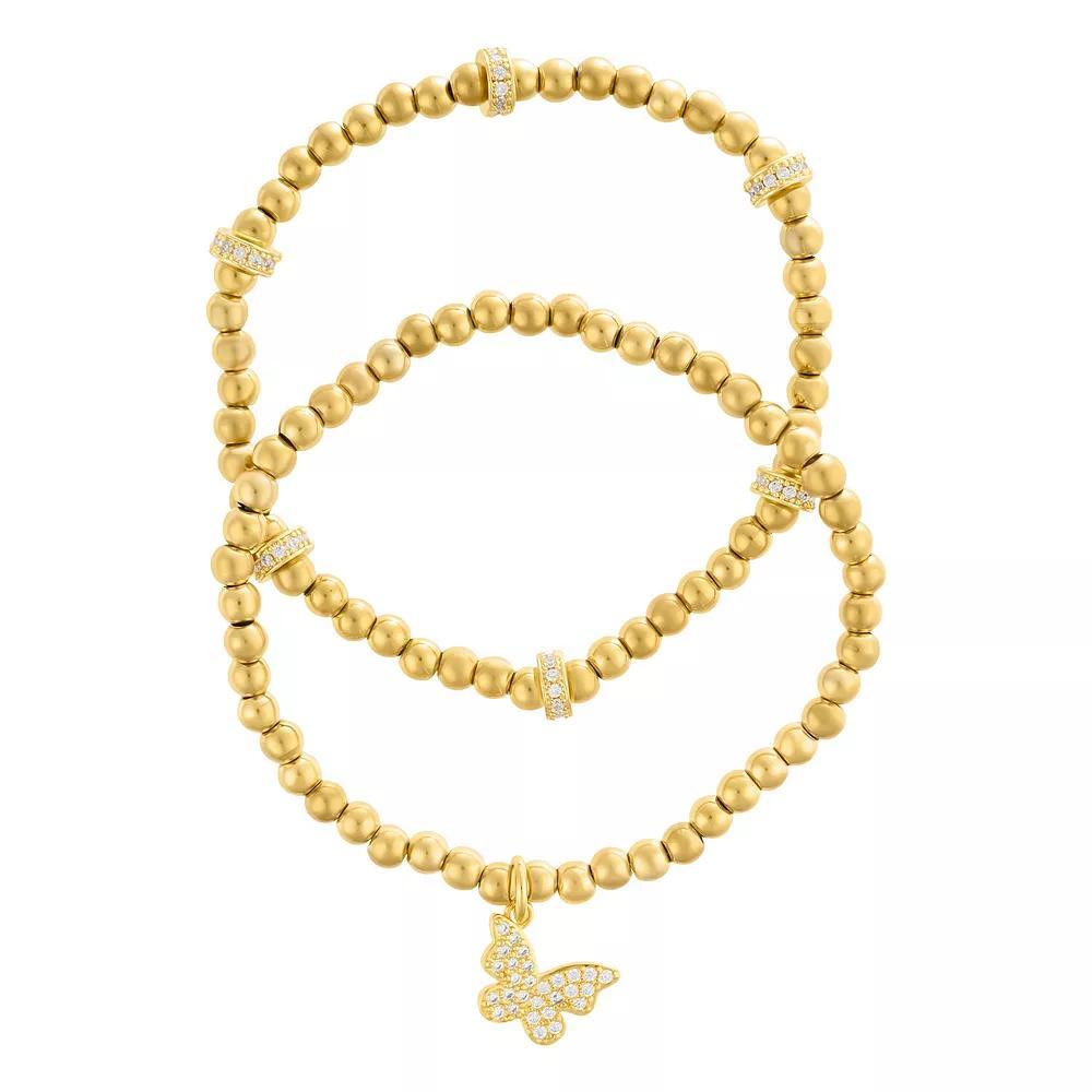 Adornia Gold Tone Crystal Butterfly Bead Bracelet 2-piece Set, Women's, Size: 8" Product Image
