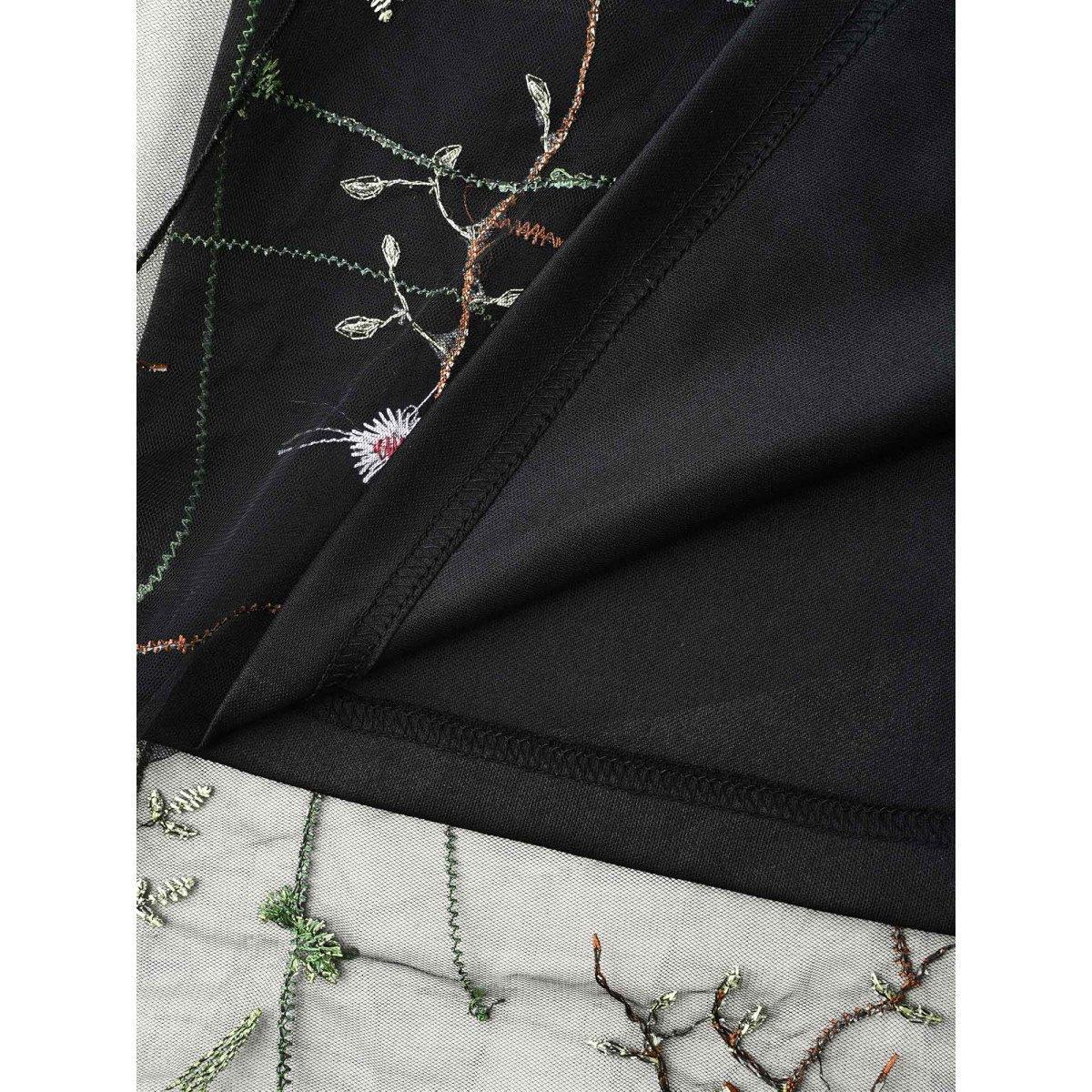 Plus Size Floral Embroidered Elastic Waist Lined Midi Dress Black Women Cocktail Texture Party Curvy Bloomchic 22-24/3X Product Image