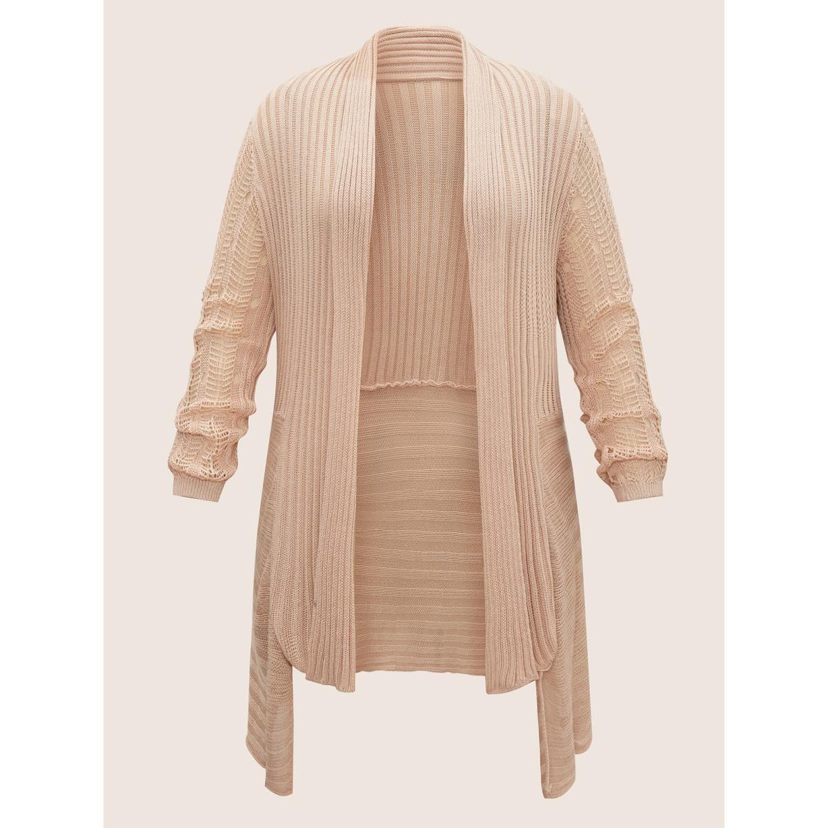 Plus Size Rayon Asymmetrical Hem Cut Out Cardigan Apricot Women Casual Long Sleeve Everyday Cardigans BloomChic 28/5X Product Image