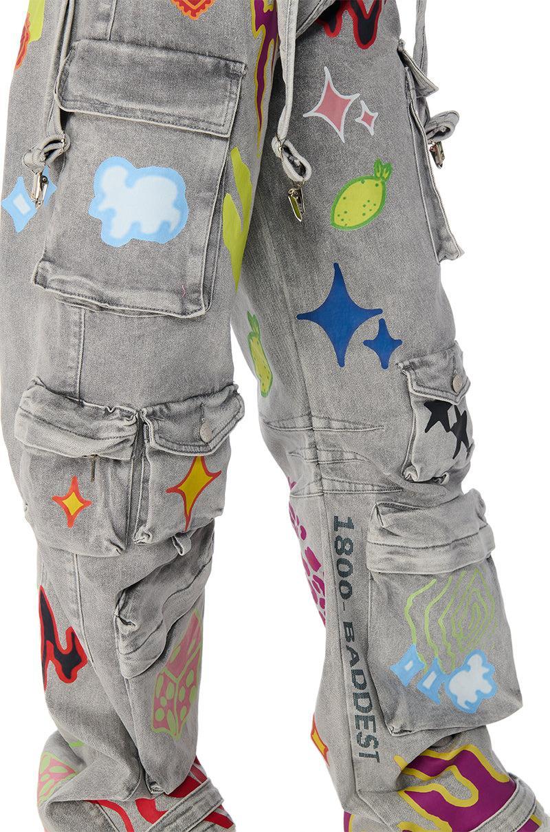GRAFFITI DETAIL RELAXED LEG CARGO JEANS Product Image