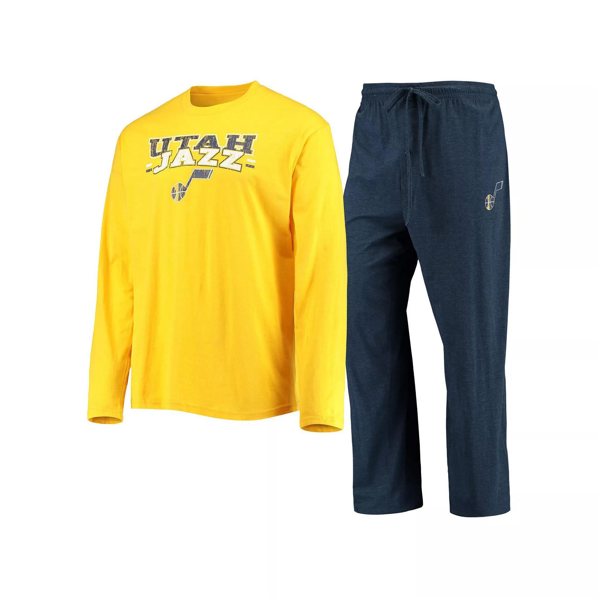 Men's Concepts Sport Navy/Gold Utah Jazz Long Sleeve T-Shirt & Pants Sleep Set, Size: Large, Jaz Gold Product Image